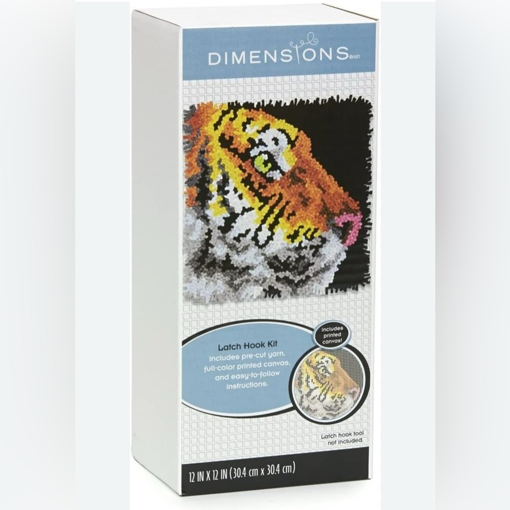 NEW Dimensions Tiger Latch Hook Craft Kit for Kids 12'' x 12''
